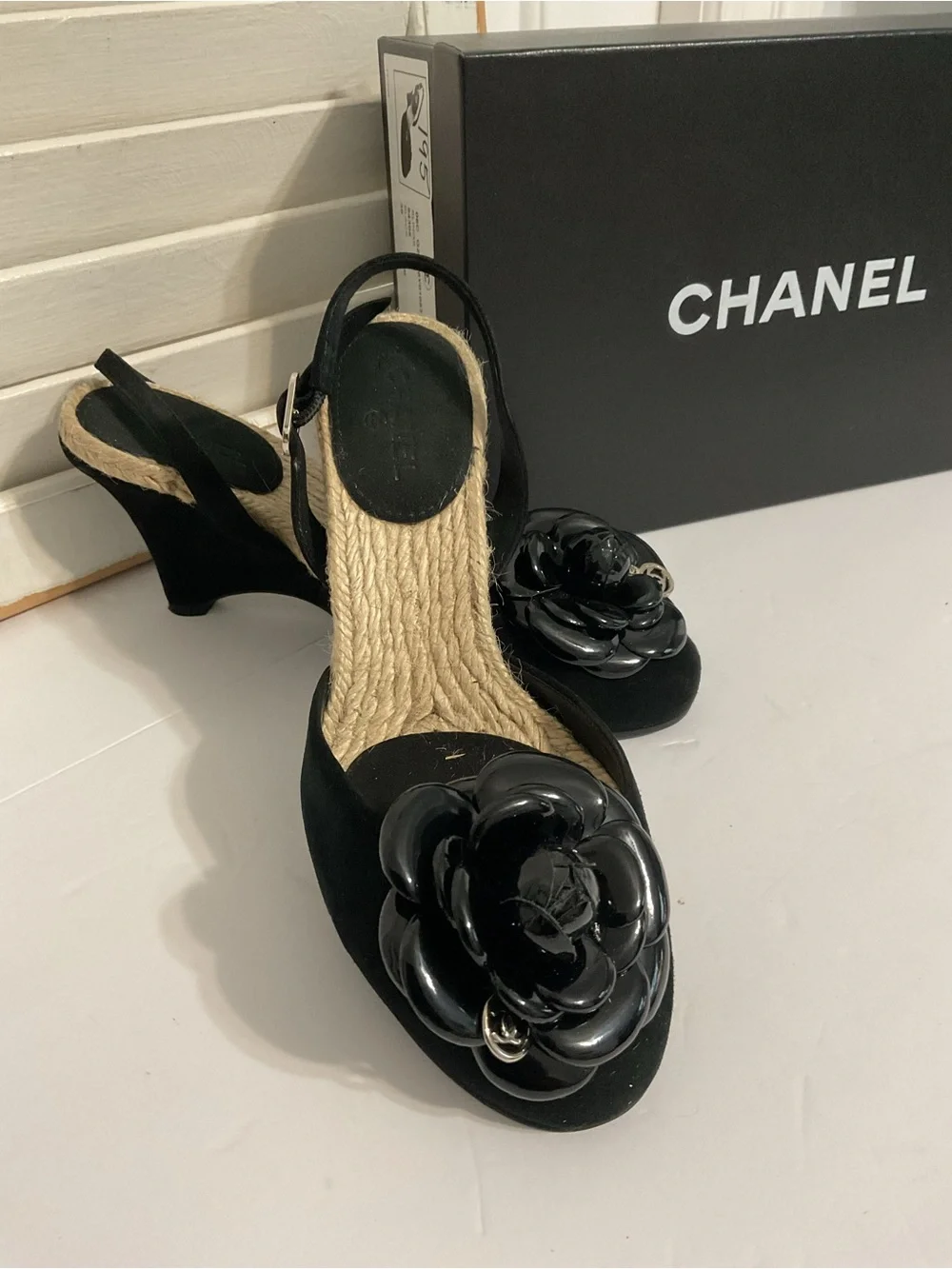 CHANEL Camellia Suede Espadrille Wedge